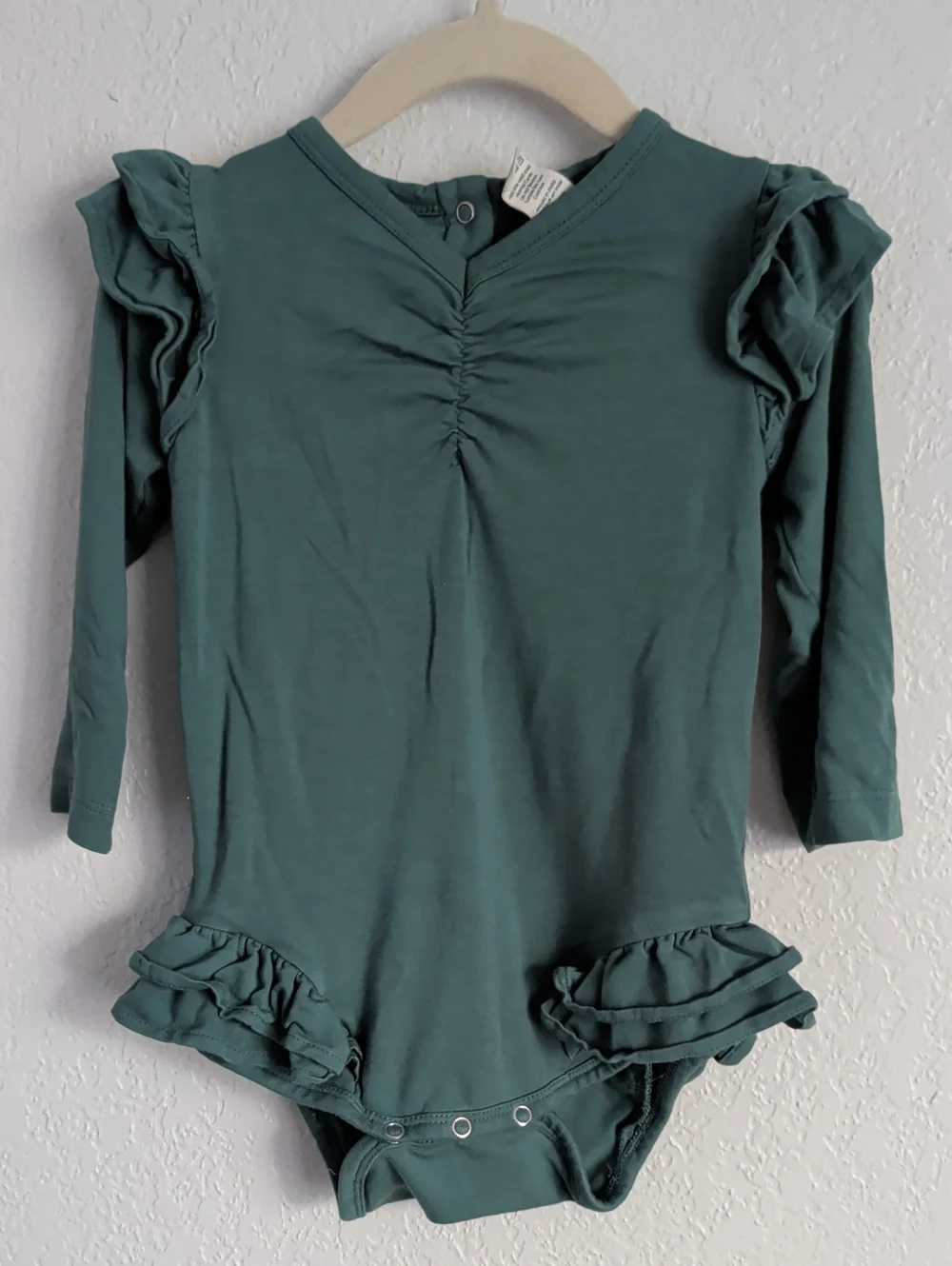 Kate Quinn Organic Bamboo Pine Green Onsie With Ruffles 18-24m